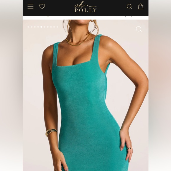 Oh Polly Vita - Textured Jersey Square Neck Cowl Back Maxi Dress in Teal, UK6US2 - Picture 3 of 9